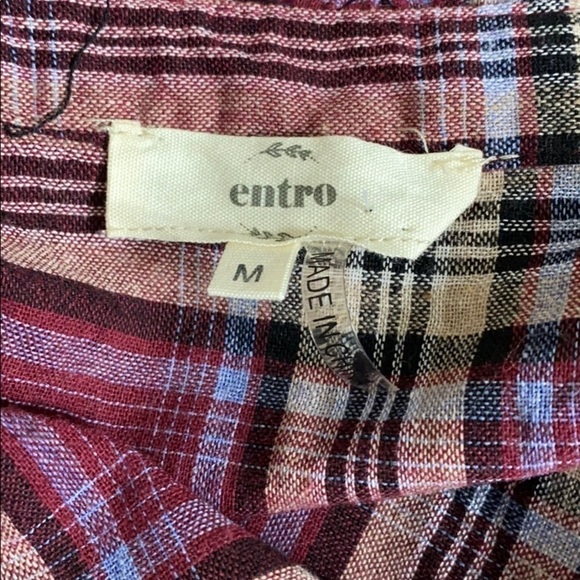 NWOT ENTRO Burgundy Plaid Ruffle Western Button Up Top Medium Equestrian Blouse - Picture 5 of 6